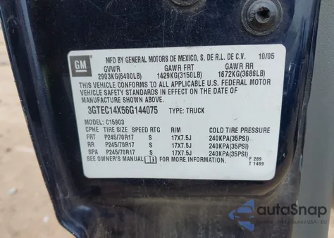 2006 GMC Sierra 1500 Work Truck from USA, damaged, VIN 3GTEC14X56G144075